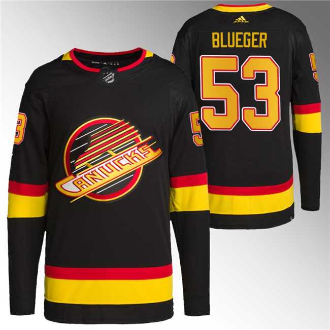 Men%27s Vancouver Canucks #53 Teddy Blueger Black Retro Stitched Jersey